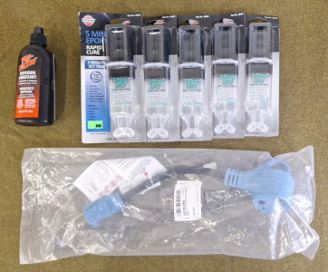 (1) Elecan Blue, 15Amp To 30Amp Angled RV Adapter, (1) 6/Oz Bottle Of Tri-Flow Lubricant & (5) 5-Minute, 2-Part Epoxy Seringes