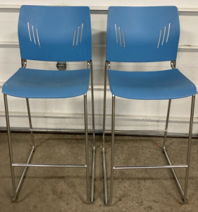 (2) Blue Plastic Bar Chairs