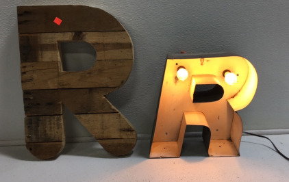 (1) 12&rdquo; x 12&rdquo; Lighted Letter &ldquo;R&rdquo; Wall Decor (1) 18&rdquo; x 13&rdquo; Wooden Letter &ldquo;R&rdquo; Wall Decor