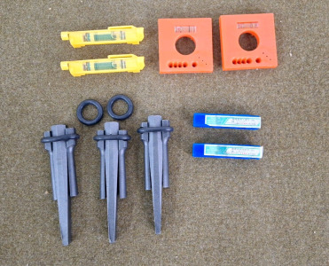 (3) Stone Splitting Tools, (2) Line Levels, (2) Offset Trim Rulers & (2) Spiral Bits.
