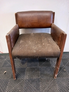 Vintage Cloth and Leather Wood Frame Chair