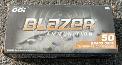 Blazer Ammunition (50) Brass Case Centerfire Cartridges, 9mm Luger 124 Gr. FMJ 5201