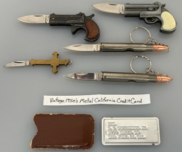 Unique Folding Knives & Vintage 1950&rsquo;s Metal California Credit Card