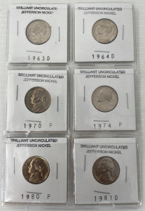 (6) 1963-81 Uncirculated Old Jefferson Nickels