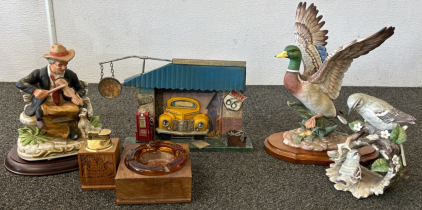 Assorted Porcelain Figurines, Antique Nautical Themed Lighter, Homco Duck Figurine & Ashtray