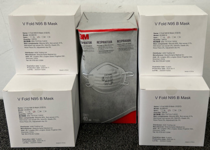 (4) Boxes of V Fold Mask & (1) Box of Respirator Masks