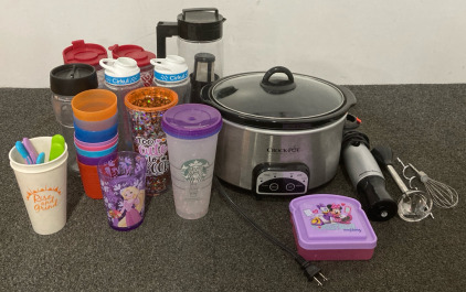 Crockpot, Hamilton Beach Blender, Cups, Container, And Kid Silverware