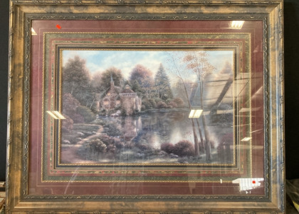 Large Painting in Frame Of House by Pond (45&rdquo; x34&rdquo;)