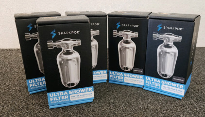 SparkPod Ultra Shower Filter And Capsule, (3) Stainless, (2) Charcoal Grey- New In Box