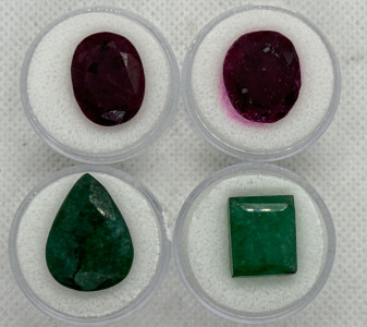 (2) Cut & Faceted Brazilian Emeralds (2) Cut & Faceted Madagascar Rubies