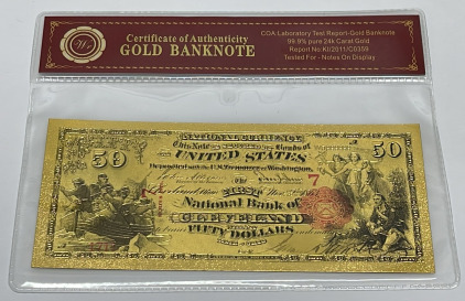 $50 Gold Banknote 99.9% Pure 24k Carat Gold W/ COA