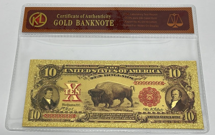 $10 Gold Banknote 99.9% Pure 24k Carat Gold W/ COA