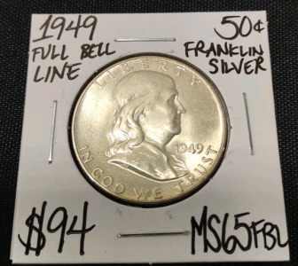 1949 MS65FBL Full Bell Line Franklin Half Dollar