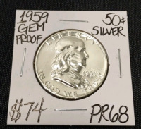 1959 PR68 Gem Proof Silver Franklin Half Dollar