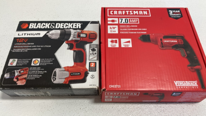 Craftsman 3/8” Corded Drill, Black & Decker Battery Drill