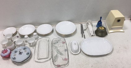 Full Set of White & Gold Plates, Cups & More