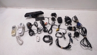 Box Full of Assorted Wires/Phones w/ (1) Red Guitar - 6