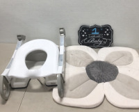 (1) Skip Hop 2-in-1 Sit-up Activity Baby Chair (1) Bumbo Floor Chair Seat w/ Straps Buckle (1) Blooming Bath Lotus 4 petal Baby Bath (1) Potty Training Seat & Toddler Step Stoll (1) Chalkboard sign “Weeks Until Baby Blackboard Baby shower Maternity Party - 3