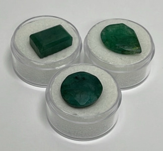 (3) Cut And Faceted Brazilian Emeralds&hellip; 16.2ct. 14.85ct. 13.4ct.