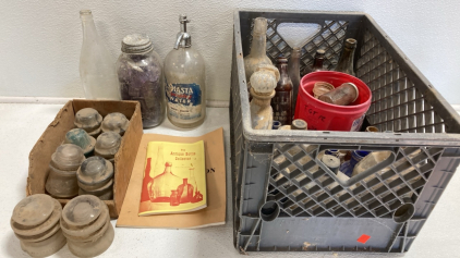 Collection of Vintage Glass Bottles and Glass Insulators