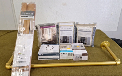 (1) Spectrum Folding Door, Oak, 24" To 36" Wide x 80" High, (1) Clothing/Towel Rack & More