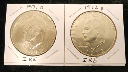 1971 "D" Mint and 1972 "D" Mint Ike Dollars- Authentication Unavailable