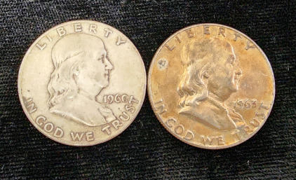 (2) Ben Franklin Half Dollars, 1960 And 1963, Both "D" Mint- Authentication Unavailable