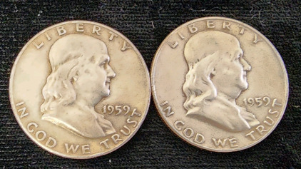 (2) 1959 Franklin Half Dollars, "D" Mint Stamp- Authentication Unavailable