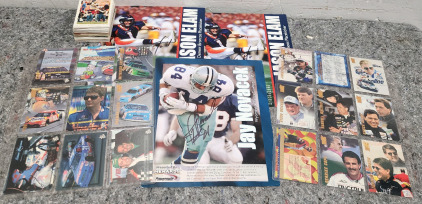 Signs Jay Novacek Print, (2) Signed Jason Elam Prints, Nascar Trading Cards, Assorted Football Cards- Authentication Unavailable