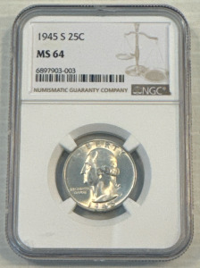 1945 S 25C NGC Graded & Certified Washington Quarter