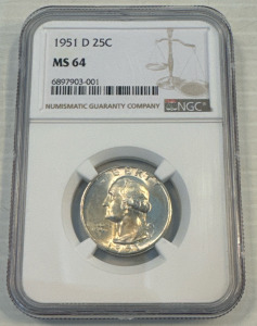 1951 D 25C NGC Graded & Certified Washington Quarter