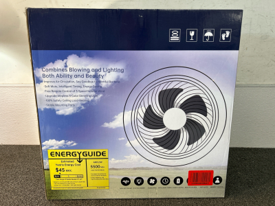 20” Ceiling Fan W/ Light, Remote, Dimmer, Variable Wind Speed, New In Box, Unspecified Model