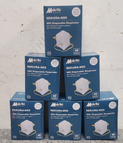 (6) Boxes Of N95 Disposable Respirator Masks, Sekura-N95 By Makrite, 40 Per Box