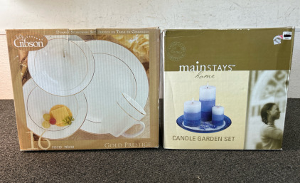 (16) Piece Dish Set & Candle Home Decor Set