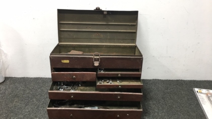 Metal Tool Box with Some Tools and Screws