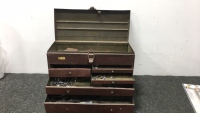 Metal Tool Box with Some Tools and Screws