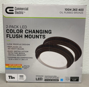 Commercial Electric 2-Pack LED Color Changing Flush Mount Lights 11”