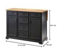 Black Kitchen Island w/ Butcher Block Top - Comes in (2) Boxes - 2