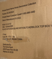 Black Kitchen Island w/ Butcher Block Top - Comes in (2) Boxes - 4
