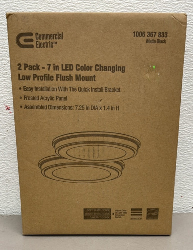 Commercial Electric 2 Pack LED Color Changing Low Profile Flush Mount Light Fixture 7&rdquo; (Matte Black)