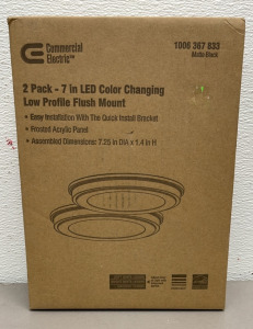 Commercial Electric 2 Pack LED Color Changing Low Profile Flush Mount Light Fixture 7” (Matte Black)