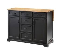 Black Kitchen Island w/ Butcher Block Top - Comes in (2) Boxes