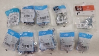 Assortment of nuts, bolts, washers in so sizes in length and width. (10)Rolls of foam adhesive, several steel strapping seals, several aluminum Z clips, electrical straps and screw connectors. Pressure nozzle, (3) spring grips (1) metal hanger strap, seve - 2