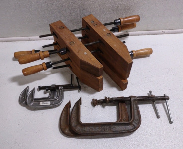 (3) Adjustable Wooden Clamps, (2) 9" Metal Clamps & (2) 5" Metal Clamps