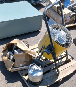 Fostoria Industrial Heater Fan and Box of Video Cable