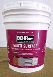 (1) 5-Gallon Bucket Of BEHR, Multi-Surface Stain Blocking Primer & Sealer