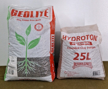 (1) 45L Bag Of Geolite Clay Pebble Grow Media & (1) 25L Bag Of Hydroton Expanded Clay Pebbles