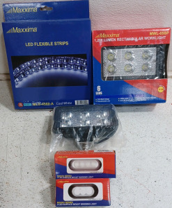 (1) 1,200 Lumen Rectangular Worklight (1) Rectangular 6 LED Worklight (1) LED Flexible Strips (1) 4 LED Surface Mount Warning Light (1) 3 LED Surface Mount Warning Light