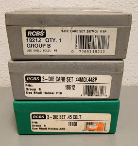 (3) Revolver RCBS Reloading Die Sets - .45 Colt, .44MG, .357MG