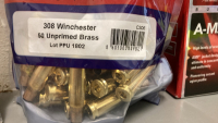 50 Unprimed .308 Brass, Unopened .30Cal Hornady Box, & Bullets - 2